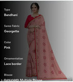 Soft Georgette Saree, plain base with fancy printed details, in shades of red and pink, traditional party wear