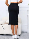Midi black pencil bodycone skirt, polyester, comfortable everyday wear
