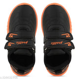 Orange and black LED sports shoes with velcro straps, suitable for little kids
