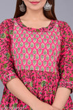 Cotton feeding zip anarkali women's maternity kurta, pink with blue border