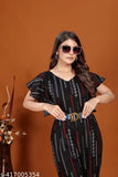 Women's digital printed rayon jumpsuit with three-quarter sleeves, vibrant foil print on natural rayon fabric. Available in sizes M, L, and XL. Made in India