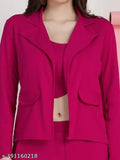 Women's Lycra jacket, crop top, and trouser co-ords set - solid net, casual wear, modern fashion by Selvia (India)