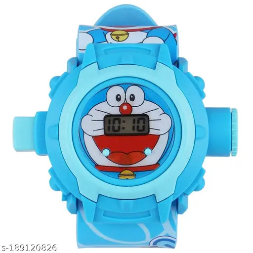 Blue Doraemon PVC watch: Unisex kids digital wrist projector, 24 images display