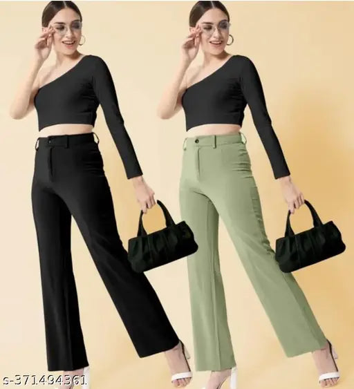 Cotton blend solid net trousers for women, stylish and graceful, size options available - 26, 28, 30, 32, 34 (India origin)
