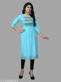 Sky blue lace kameez with long sleeves and a round neckline