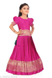 Blue Taffeta Silk Lehenga Choli for Girls, featuring Zari stitch and broad Annam border. Indian traditional Pattu Pavadai with Jacquard design and comfortable inner lining