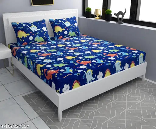 3D Premium Kids Printed design All Around Elastic Fitted Bedsheet with 2 Pillow Covers Fits upto 12 inches Mattress With Size 108 x 108 inches