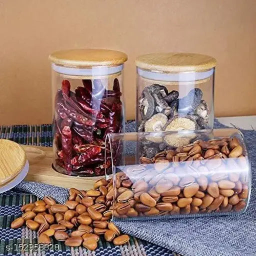 VRS Mall wooden lid glass jar for storage spices, tea or coffee