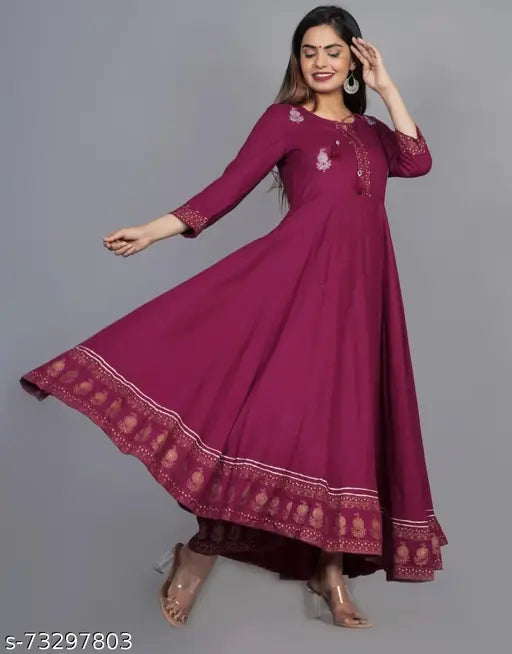Rayon three-quarter sleeve Alisha Ensemble Kurtis with printed combo, women's fashion clothing on model
