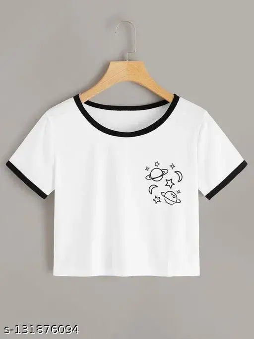 Cotton cropped t-shirt, printed design by Veroconric, short sleeves, size M (bust 38in)