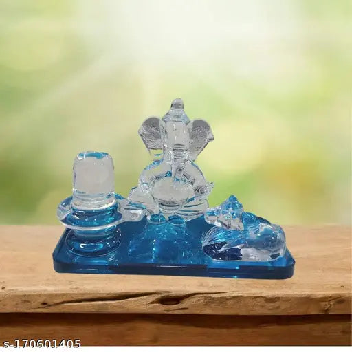 Crystal glass Shiv Parivar statuette for home decor, car dashboard, or gifting - Indian handicraft religious idol