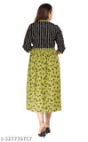 Trendy rayon Anarkali kurti, printed combo, three-quarter sleeves. Festive fancy wear for women
