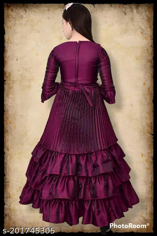Silk three-quarter sleeve embellished net ethnic gown for girls, classic Indian fashion for children on mannequin