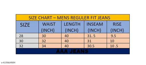 Black regular slim fit mid rise jeans, size chart