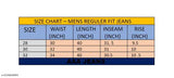 Black regular slim fit mid rise jeans, size chart