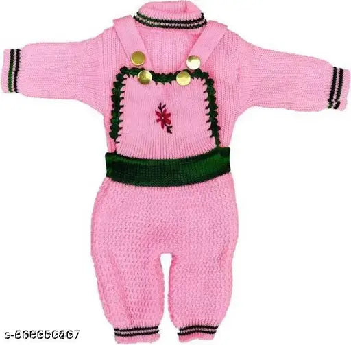 Woolen dungree set for newborn babies (0-6 months), self-designed pattern in warm wool fabric