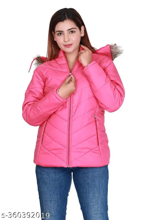 Black striped nylon quilted long-sleeve jacket for women's winter wear