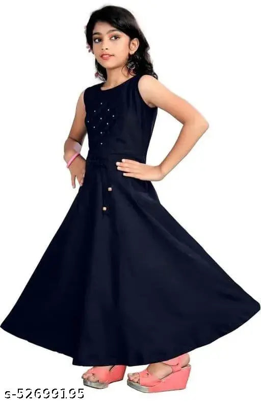 Silk sleeveless ethnic gowns for girls aged 5-11, modern Indian fashion on display