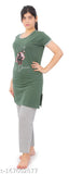 Cotton printed women's nightsuit set by Bliss Bell, half-sleeved top with round neck and graphics, pyjama with elastic waistband and pocket - Indian summer nightwear