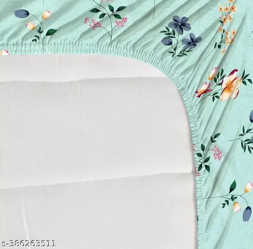 Light green, premium cotton, fitted bedsheets with 2 pillow covers for double bed, 210 TC super soft, perfect for summer