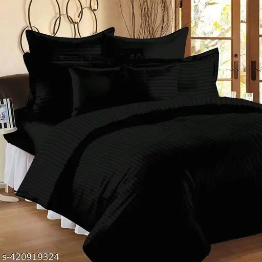 Satin stripe cotton flat sheets, superfine quality, double bed with 2 pillow covers, summer season, India origin