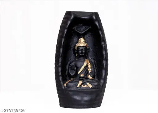Black and gold Morater Adiyogi and Tower Buddha smoke backflow showpiece combo for home decoration, with free 51 smoke backflow cones