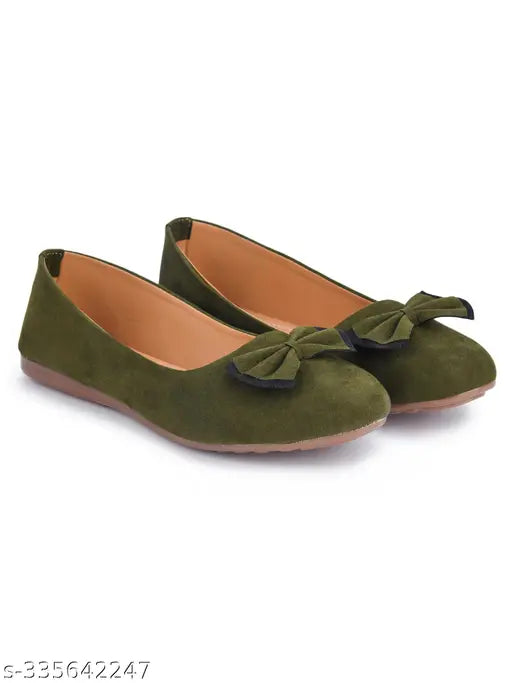 Women's casual party wear, ballerina flats in olive green