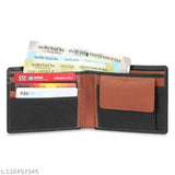 Black PU leather men's wallet, regular size (5 card slots), solid pattern, perfect for everyday essentials