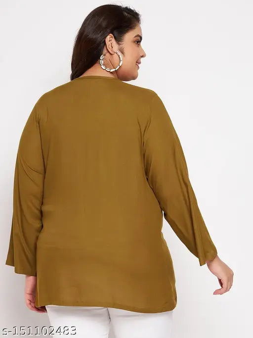 Stylish and comfortable plus-size rayon top in solid color, perfect for XL to 5XL women's western wear