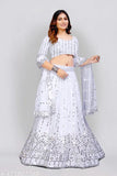 Embroidered Georgette women's Lehenga Choli and Dupatta set - Semi Stitched, 43 inch waist, from India