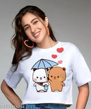 Panda crop top for girls, polycotton, short sleeves, printed net, best quality product, India