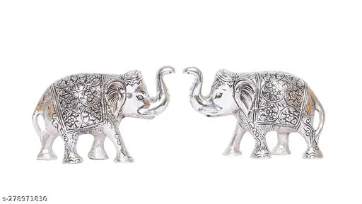 Metal elephant set of 2 medium, home decor and gifting, Indian-crafted figurine (8cmx6cmx12.5cm)