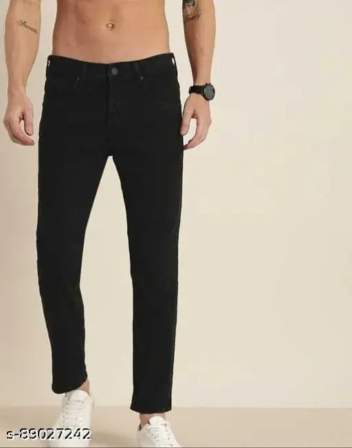 Stylish denim men's jeans solid pattern, casual wear for modern men from India (size 34, waist 34", length 40", hip 36")