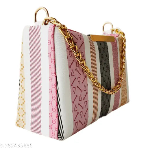 Pink and white striped sling bag for girls