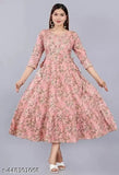 Embroidered, deep neck kurta with floral print for women