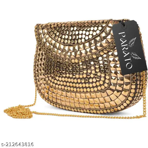Golden metal PARATO handbag clutch purse with chain detail