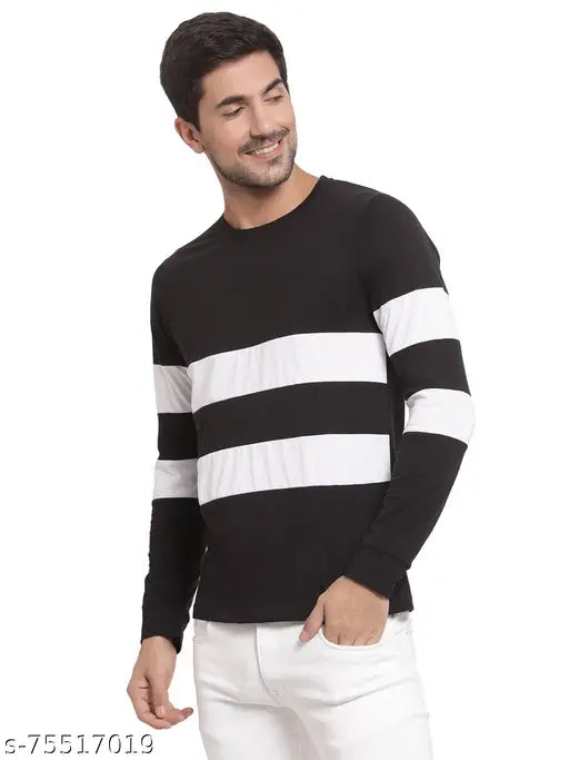 Heathex Men Color-Blocked Cotton Blend Full Sleeve T-Shirt, high-quality slim fit for travel
