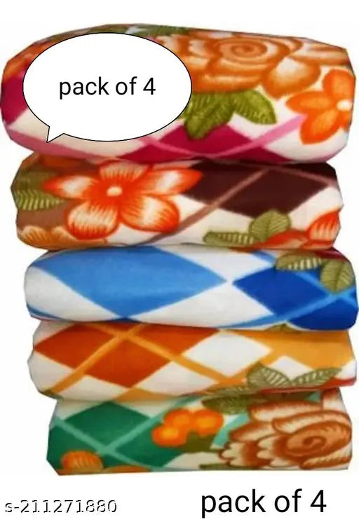 Fleece floral AC bed blankets combo pack of 4 for mild winter, high-quality Indian made