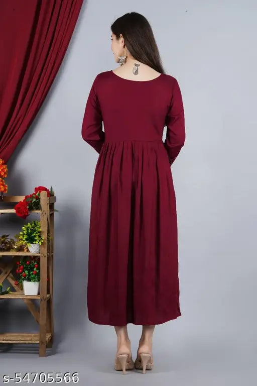 Maroon cotton midi dress by Pehnawa by Charvi Creations
