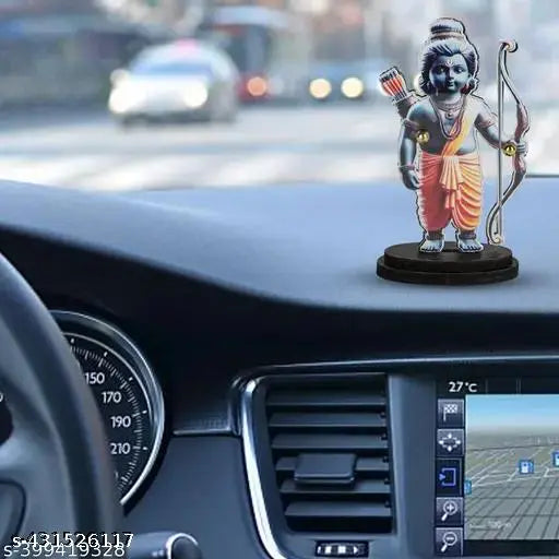Wooden 3D Shree Ram Lalla Idol, Indian art piece for home, office, temple decor or car dashboard items