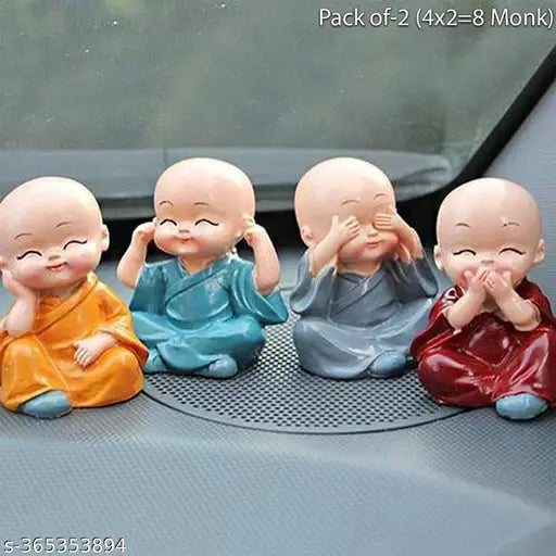 Polyethylene multicolor mini Buddha statues for home decoration and car dashboard, pack of 4, 4cm x 5cm x 4cm