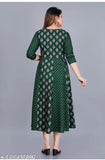 Women's Chanderi Silk Anarkali Kurti with Whit Gold Print, three-quarter sleeves, S & M sizes, Indian ethnic wear