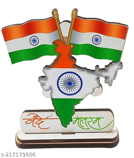 Vande Mataram Indian dashboard flag, plastic. Patriotic car accessory from India