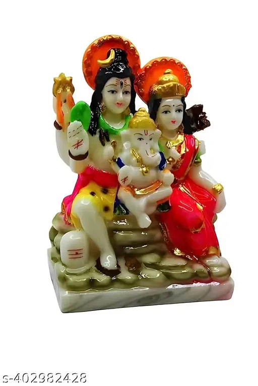 Colorful poly resin Shiv Parivar Family Murti Statue, 9x6x4 cm for home pooja, temple decor or gift