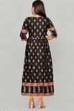 Printed rayon anarkali gown kurtis with three-quarter sleeves, single size options M, L, XL for traditional, elegant event wear. Origin: India