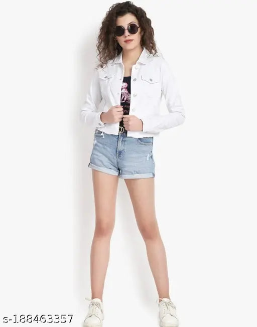 Girls & women's solid cotton blend jacket coat, long sleeves, size S, India origin