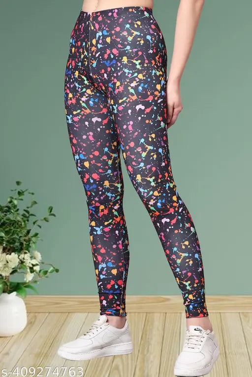 Printed Lycra jeggings for women's fashion, ankle-fit with sporty trend. Indian-made stretchy workout pants in solid print and full-length bottom