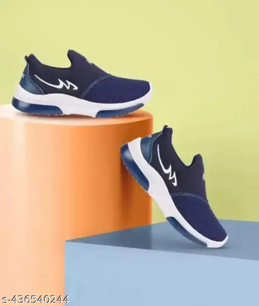 Dark blue athletic slip on sneakers