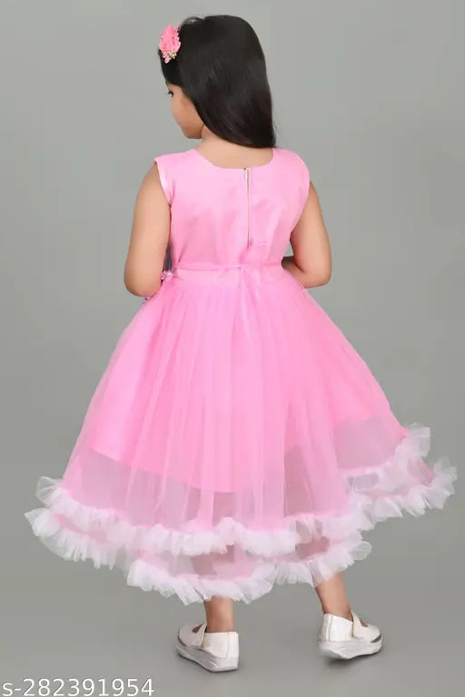Pink net maxi dress, full length frock, girls formal wear