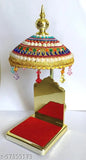 Diamond-studded metallic umbrella, decorative for God idols or car dashboards, handcrafted Indian artifact